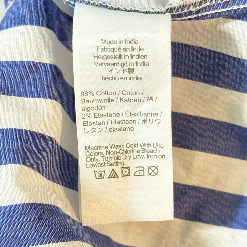J.CREW Poplin Striped Short-Sleeve Top XXS Blue White Puff Sleeve NWT B30